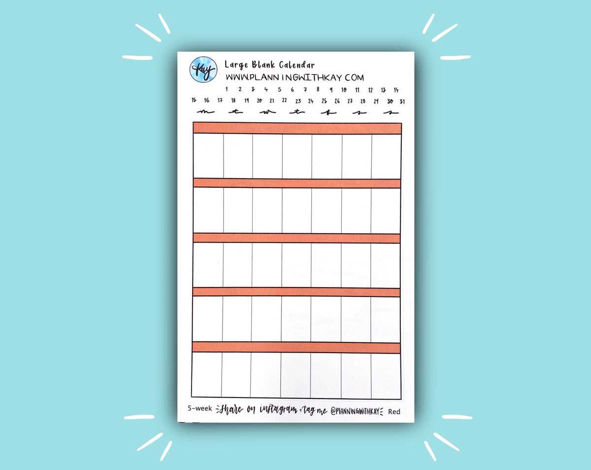 5 week blank calendar template