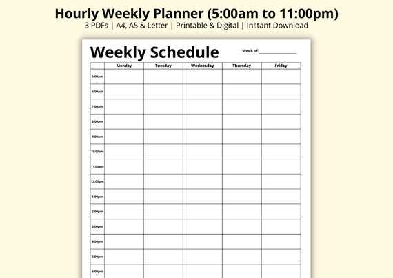 5 day week calendar template