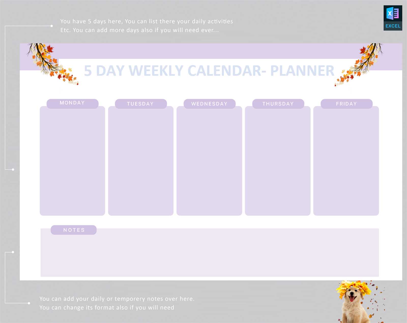 5 day week monthly calendar template