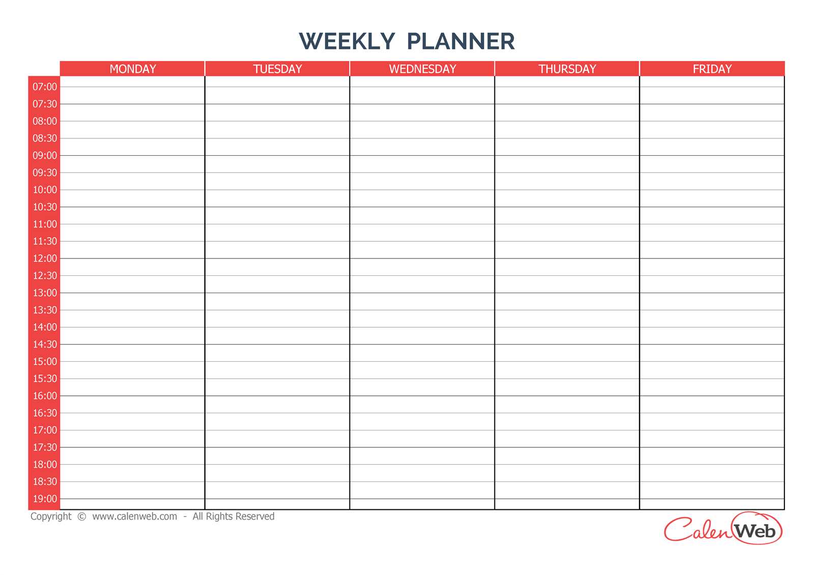 5 day weekly calendar template