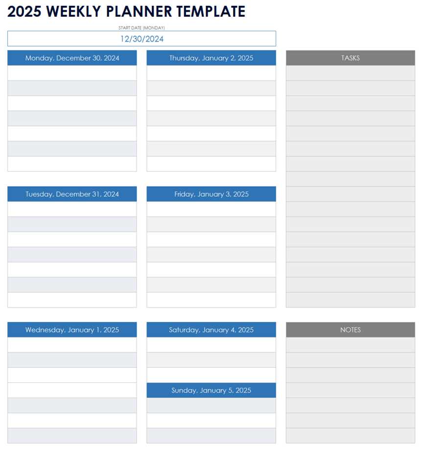 5 day weekly calendar template