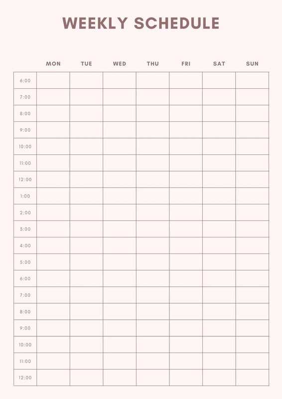 5 day work week calendar template