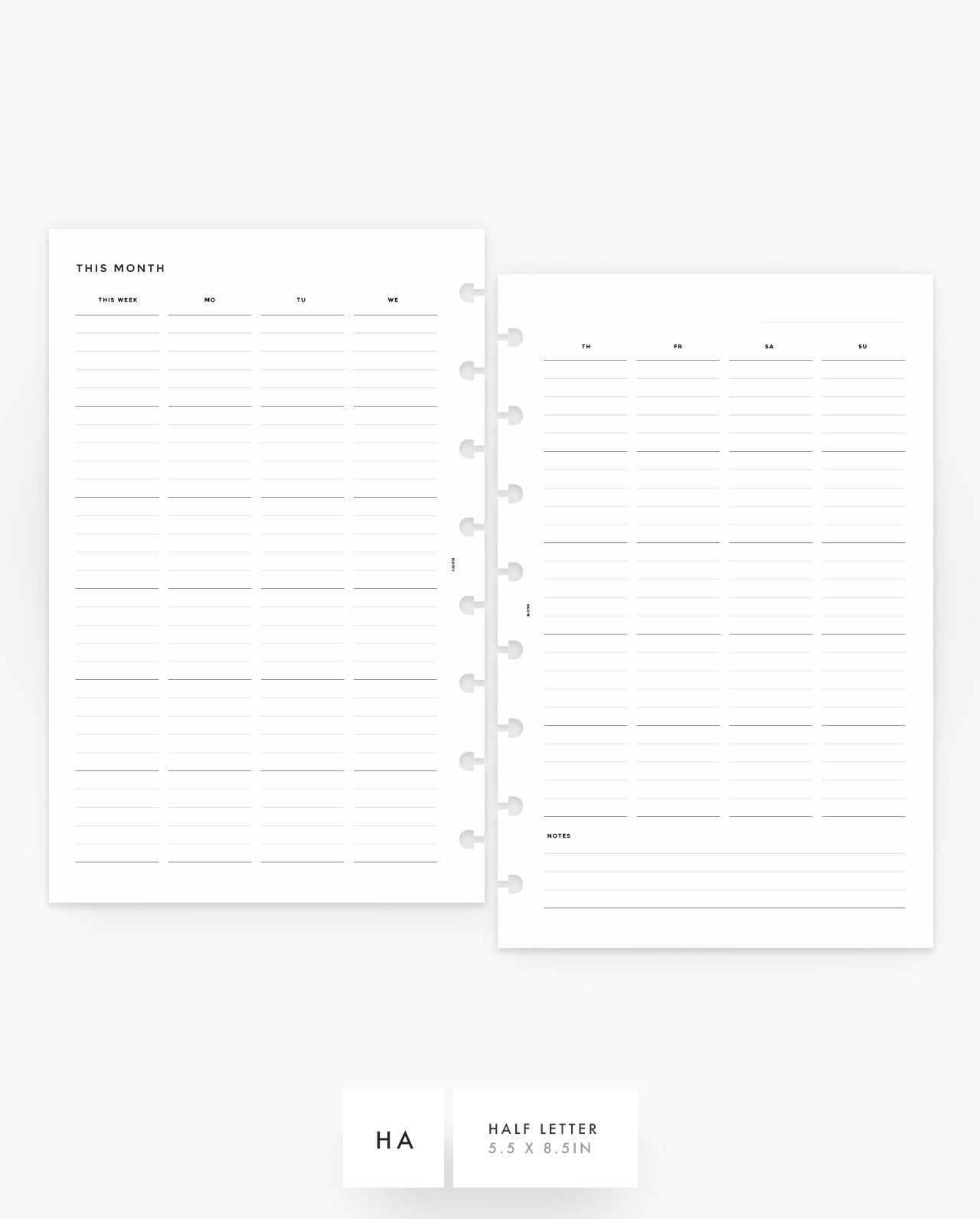 5.5 x 8.5 monthly calendar template