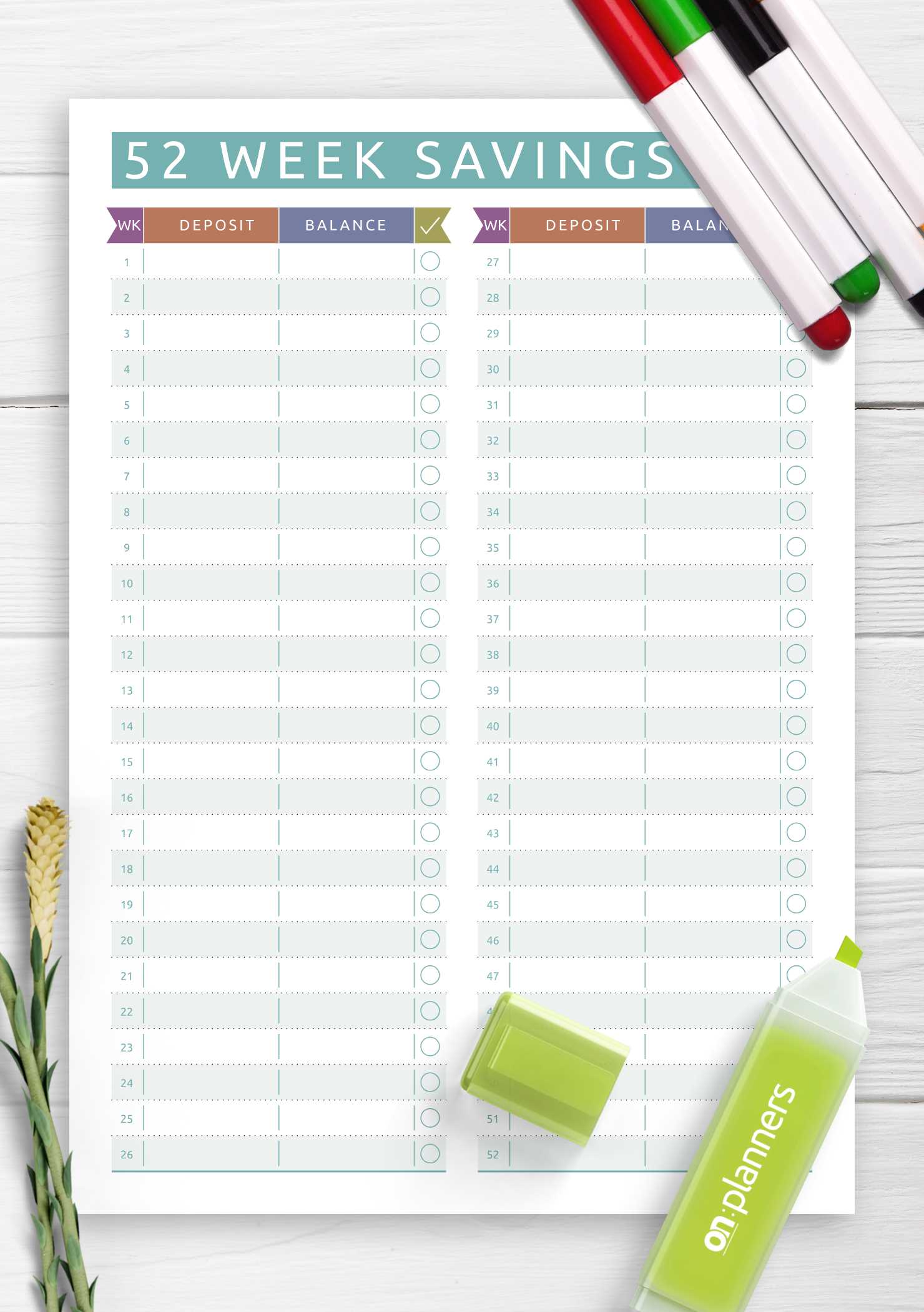 52 week calendar template