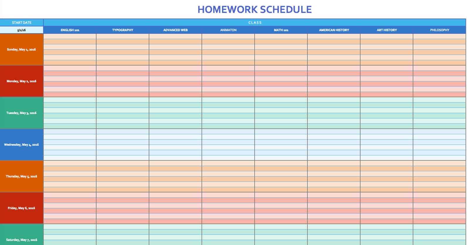 52 week calendar template