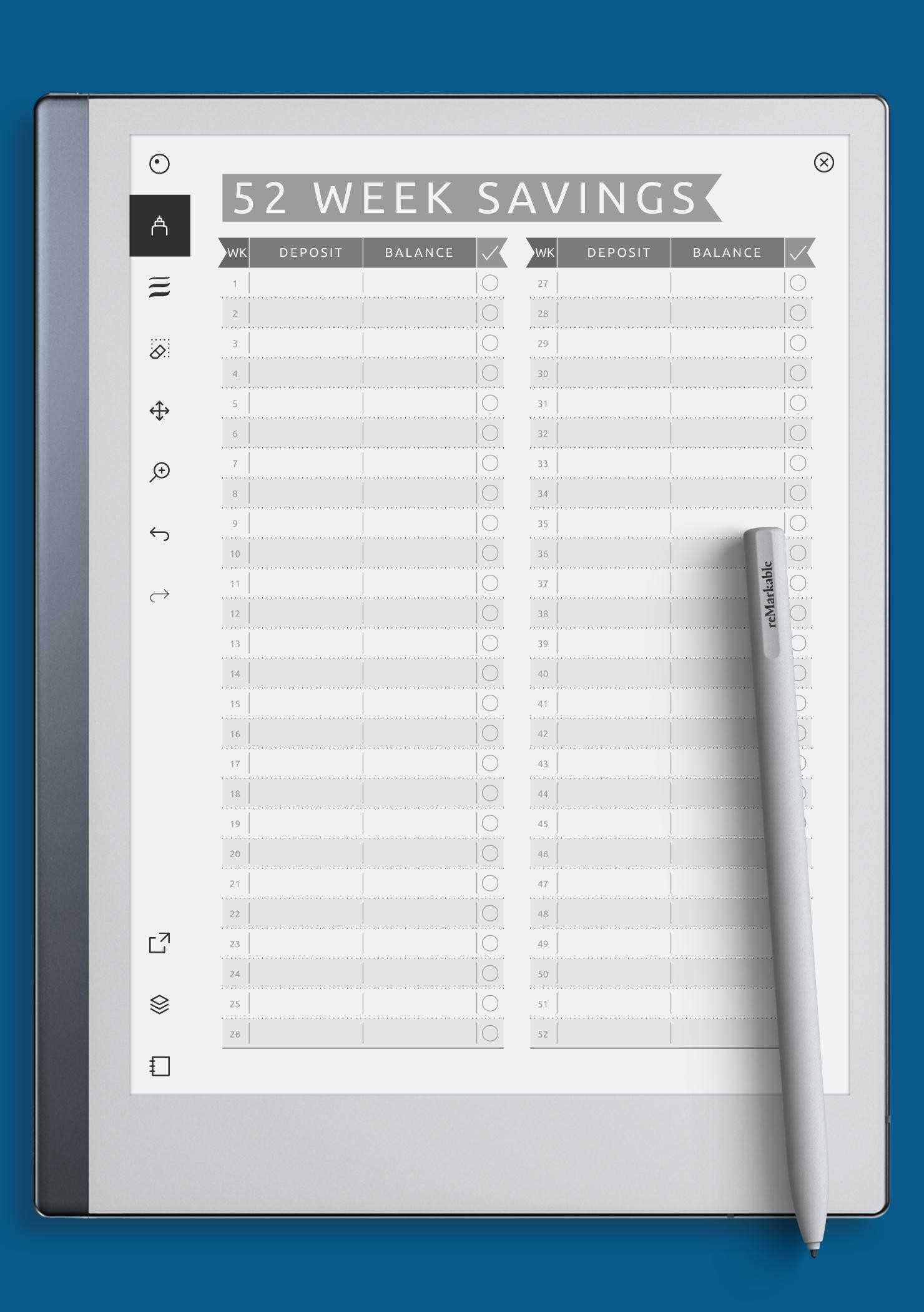 52 week calendar template