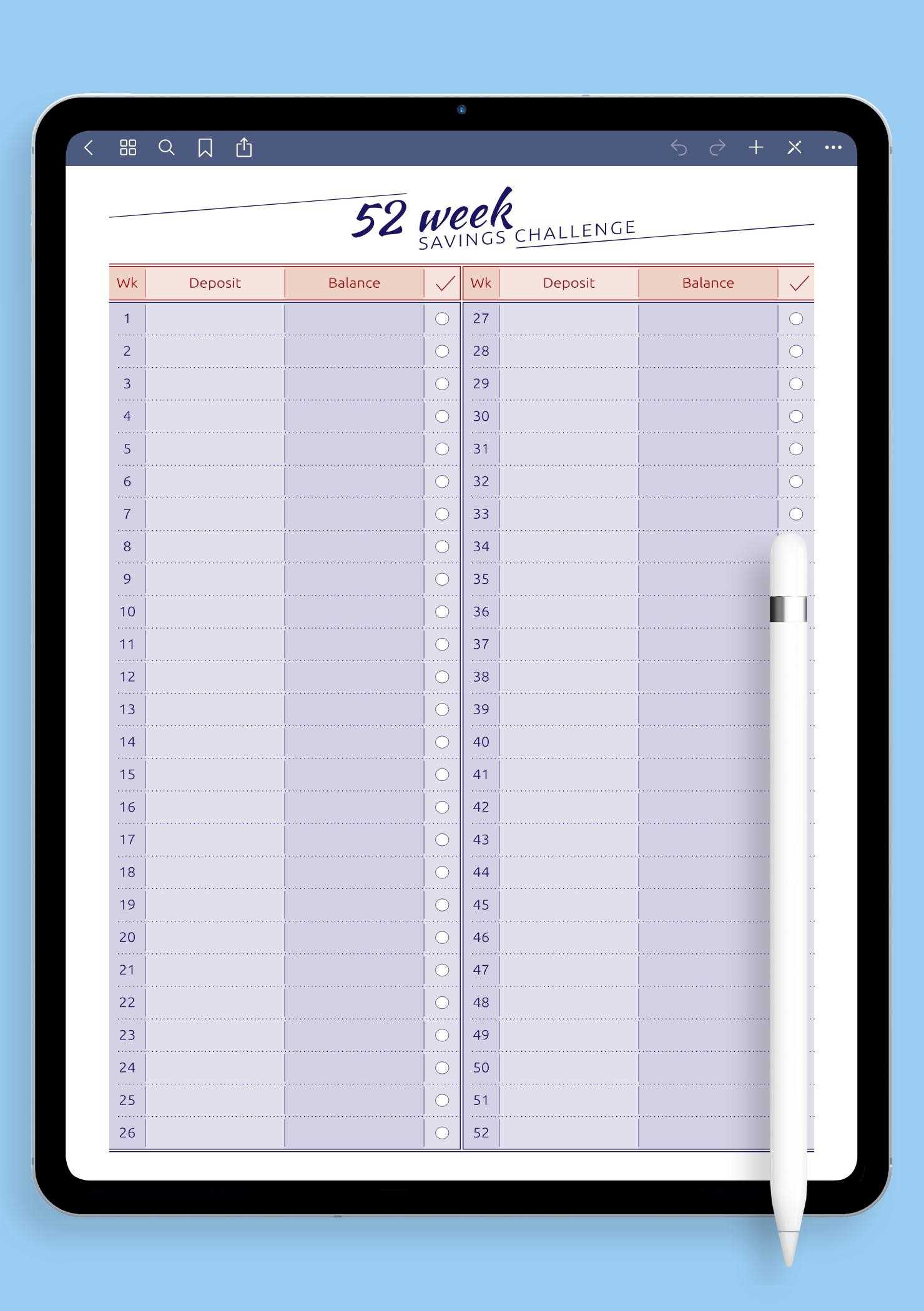 52 week calendar template