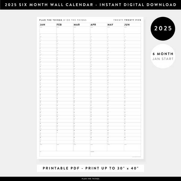 6 month calendar template free