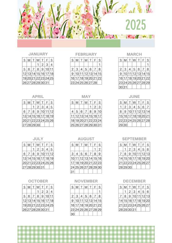 6 month calendar template 2025