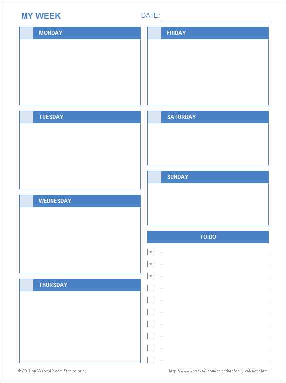 7 day calendar template free