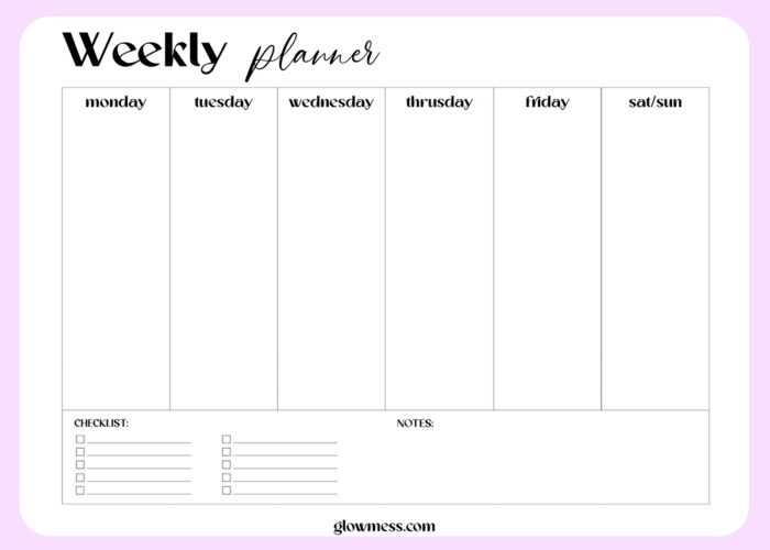 7 day weekly calendar template