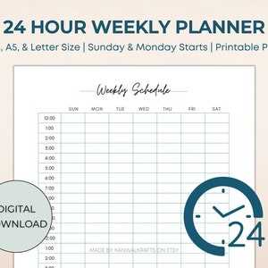 7 day 24 hour calendar template