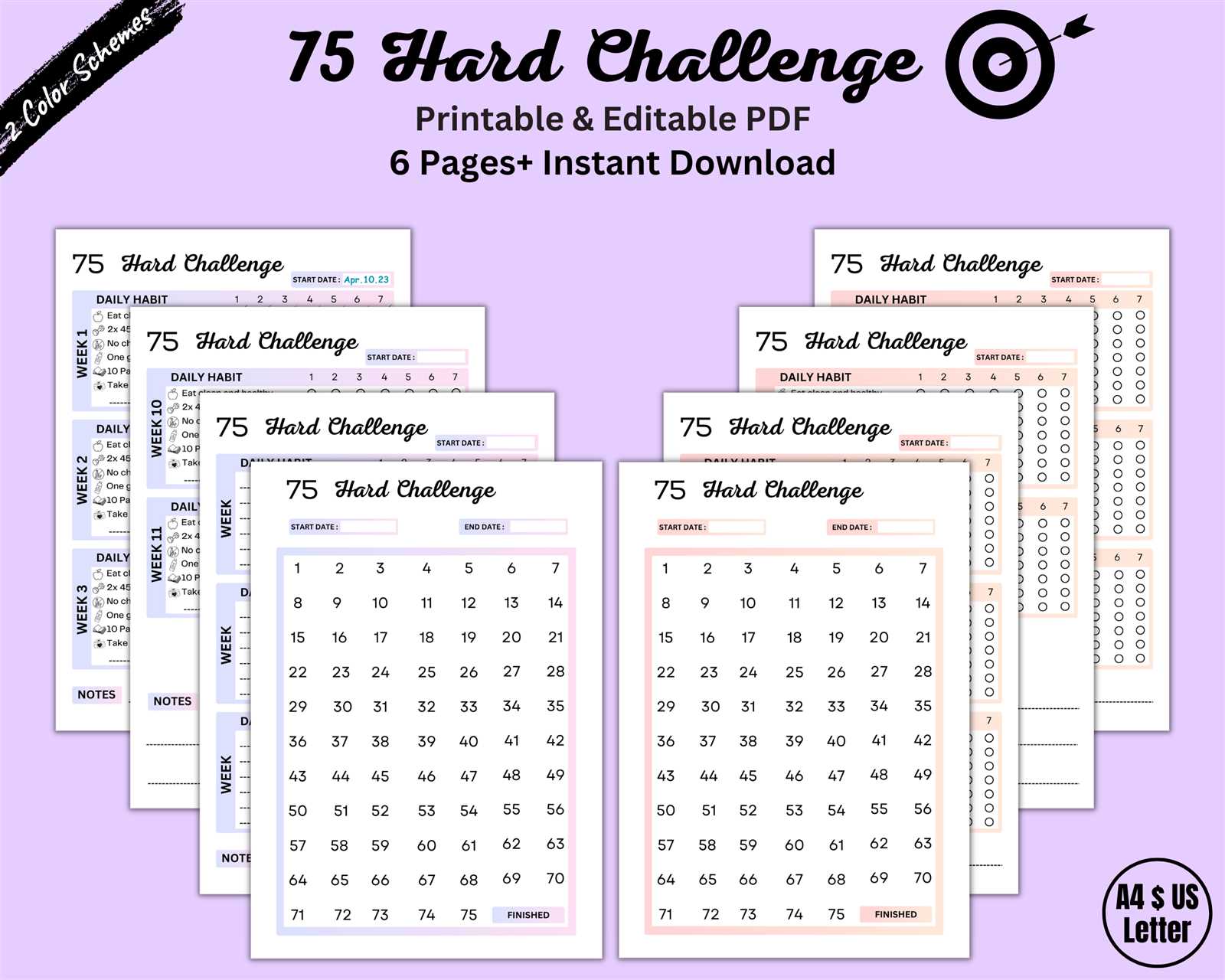 75 hard calendar template