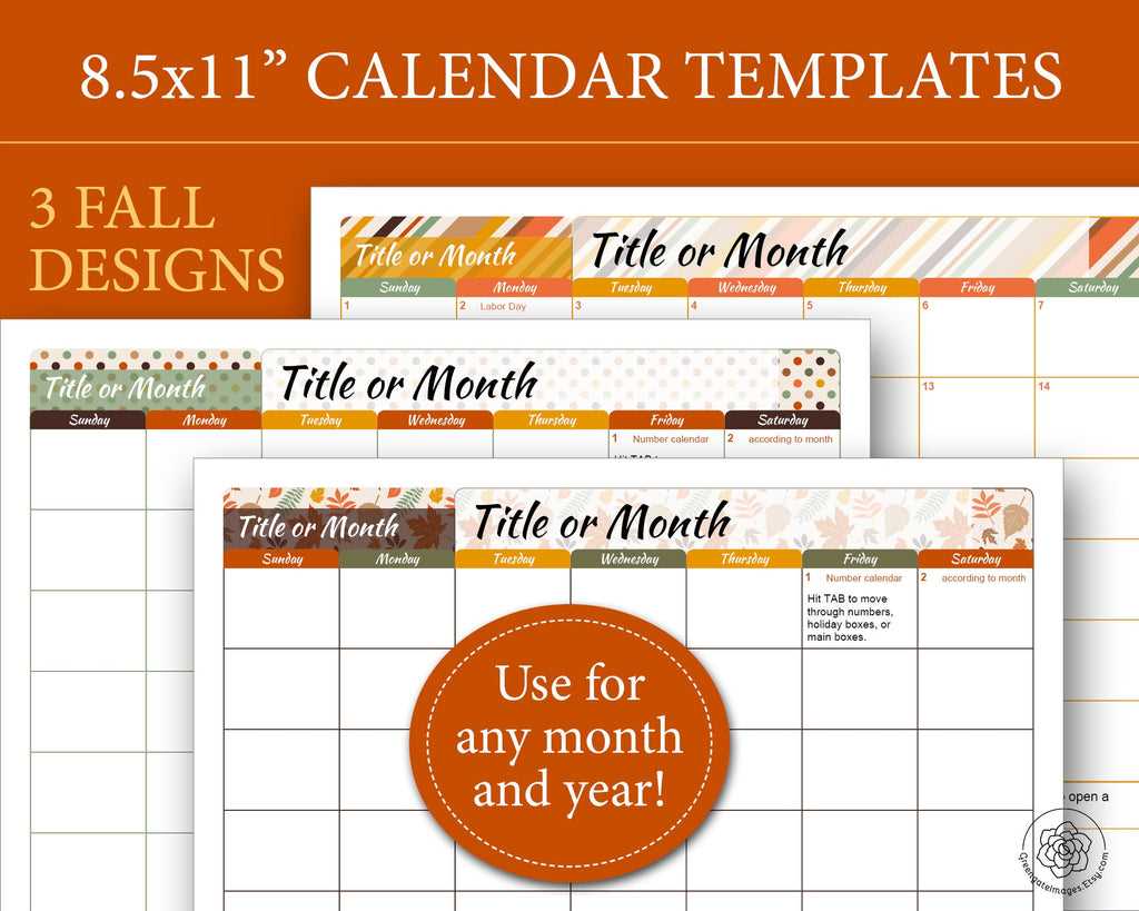 8 x 11 calendar template