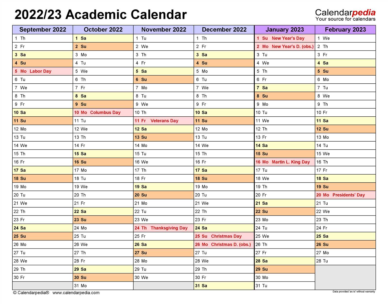 academic calendar template