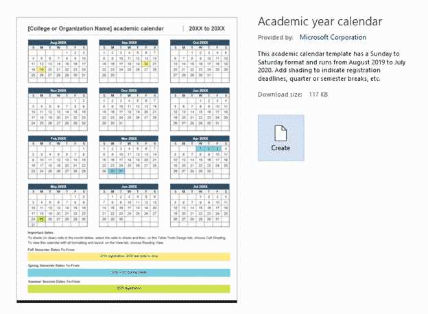 academic calendar template download