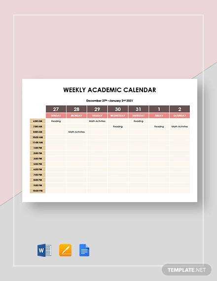 academic calender template