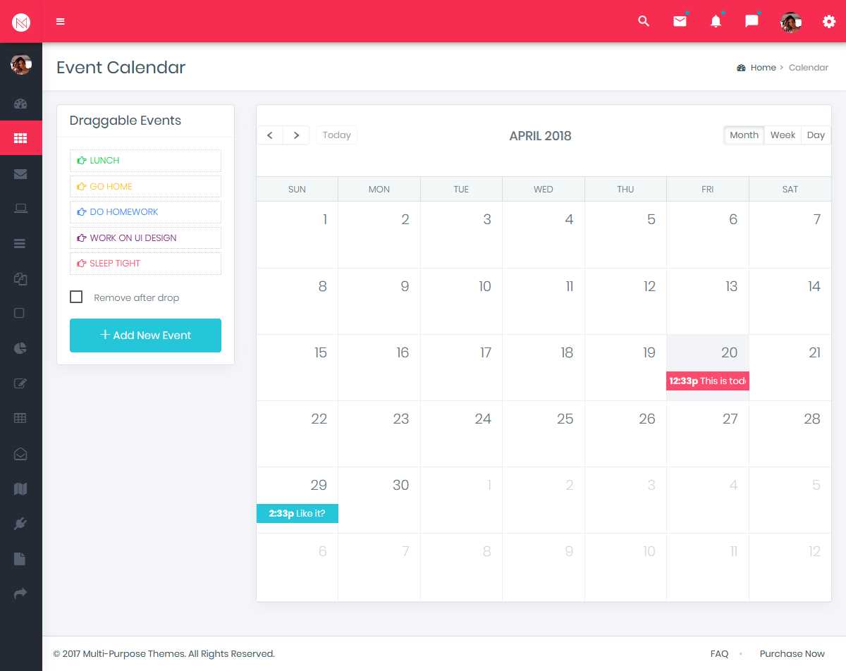 admin calendar template