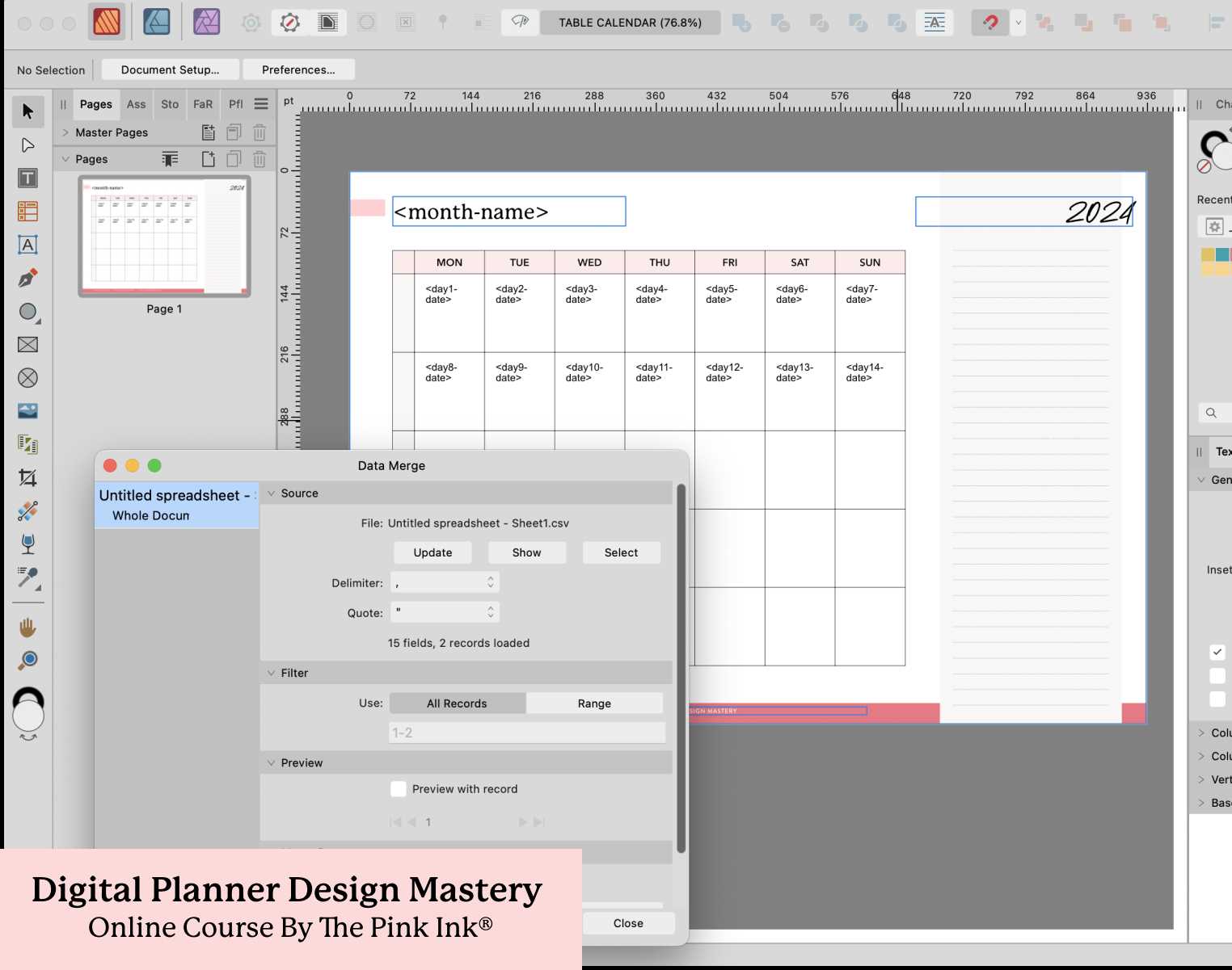 affinity publisher calendar template