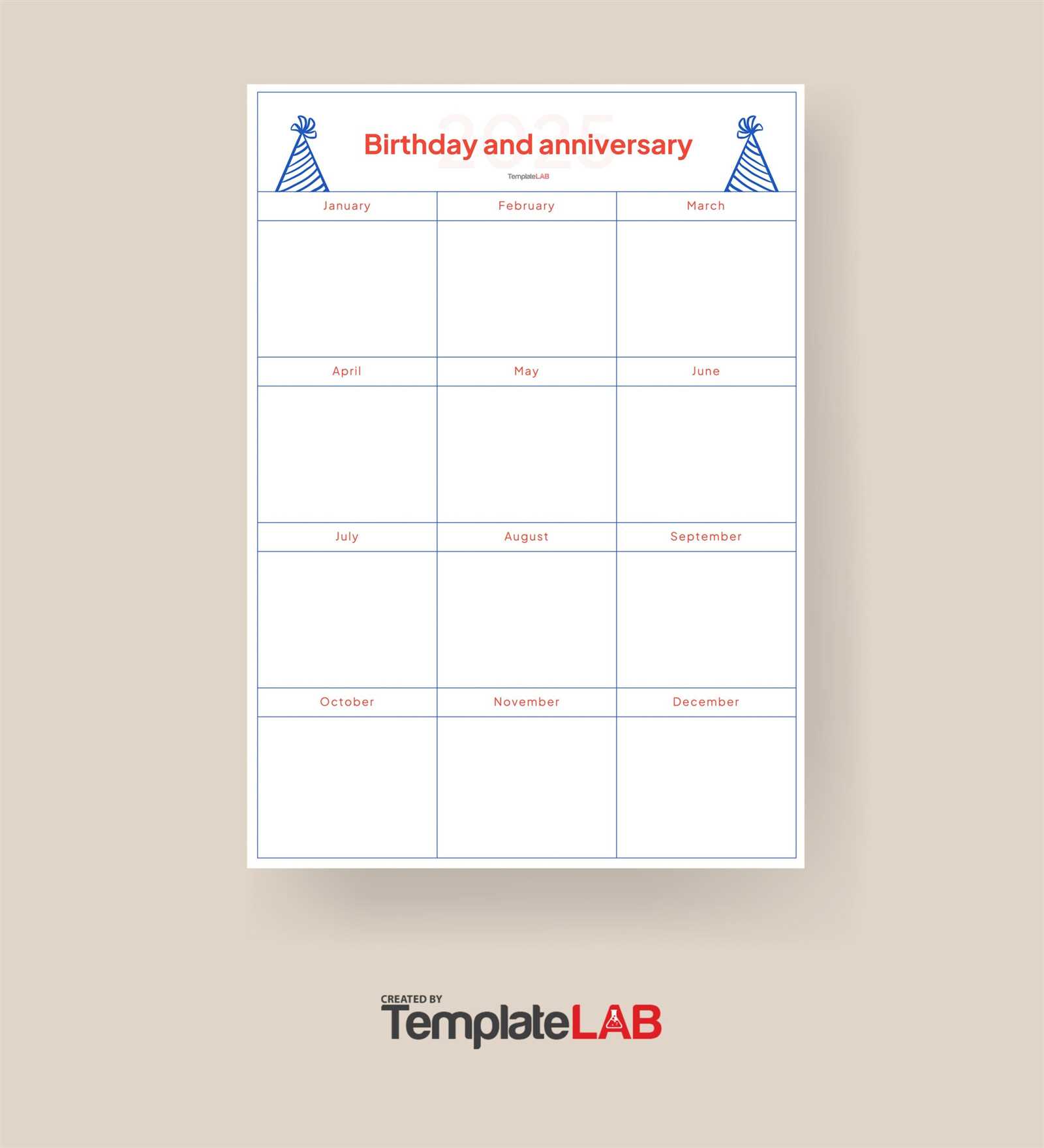 annual birthday calendar template free