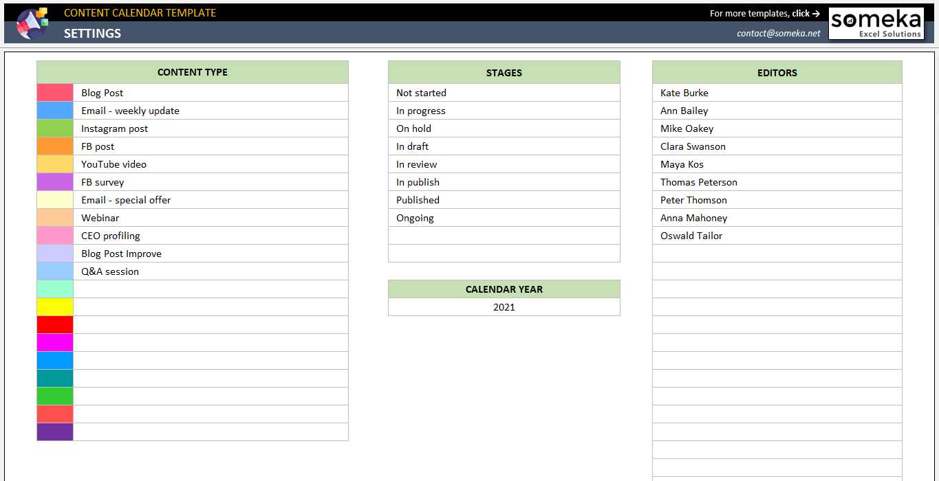 annual content calendar template