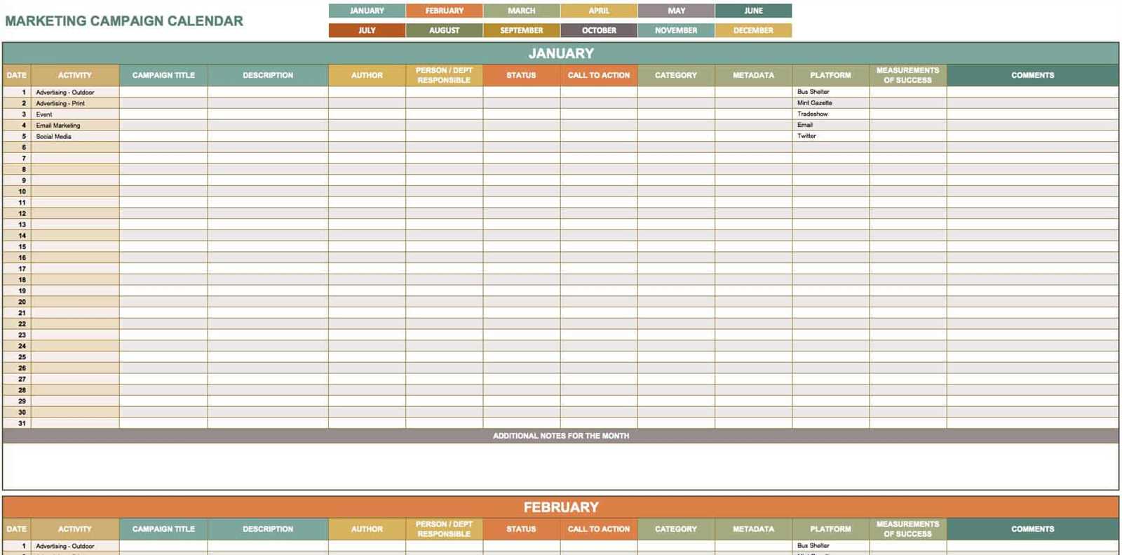 annual content calendar template