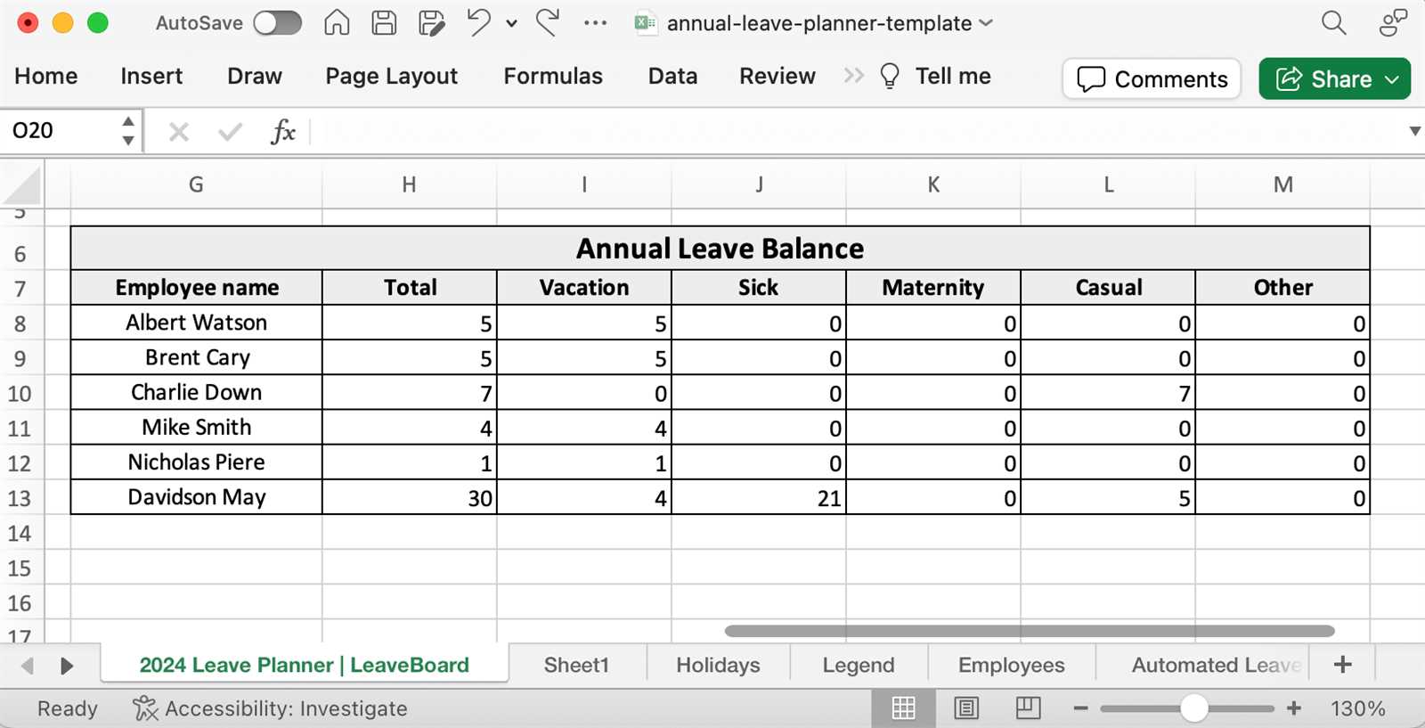 annual hr calendar template