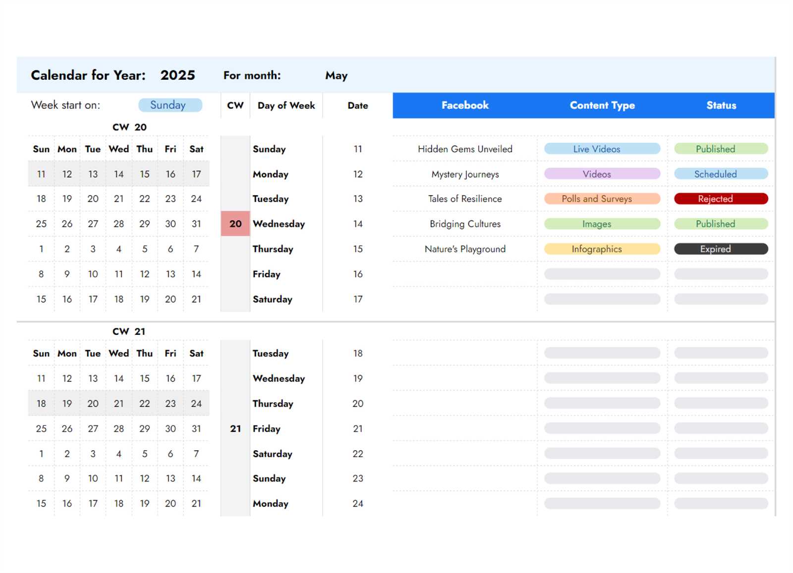 annual social media calendar template