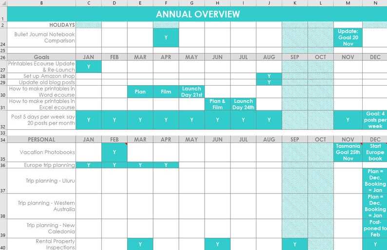 annual task calendar template