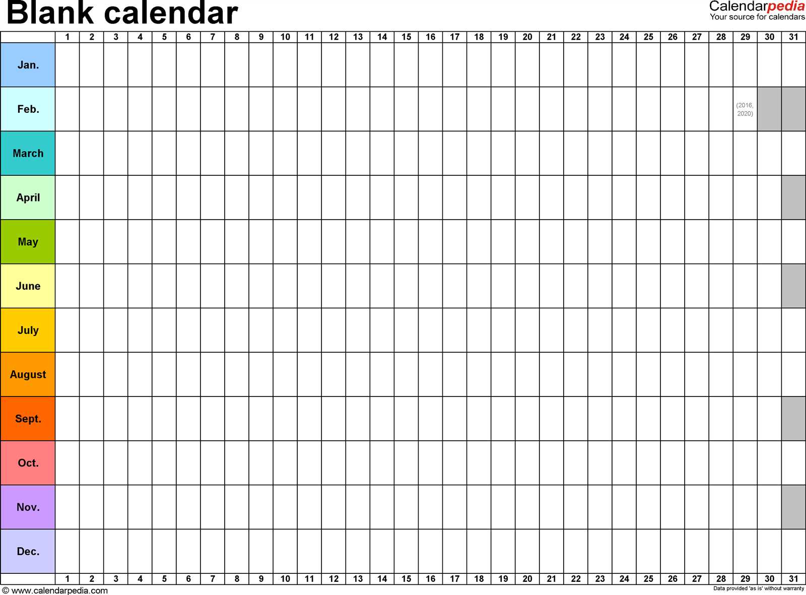 any year calendar template