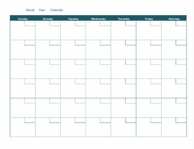 any year monthly calendar template