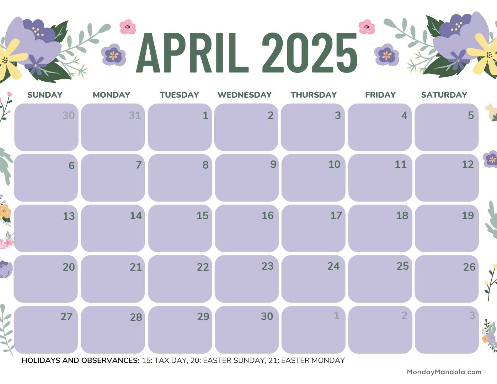 april calendar template 2025