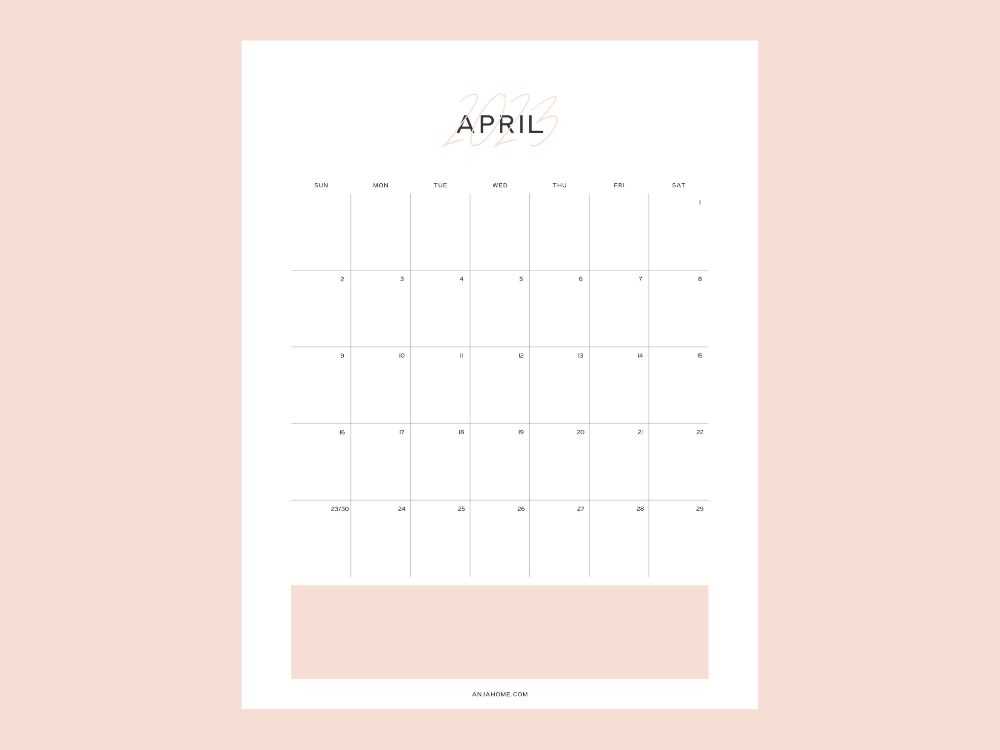 april month calendar template