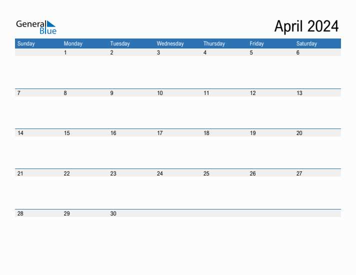 april monthly calendar template