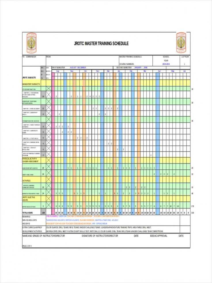 army yearly training calendar template