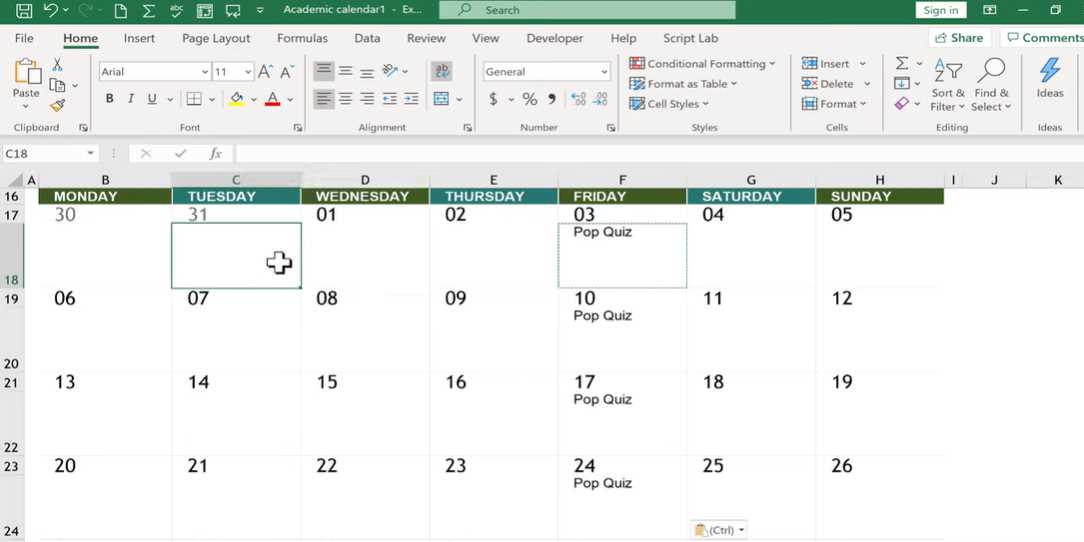 autocad calendar template