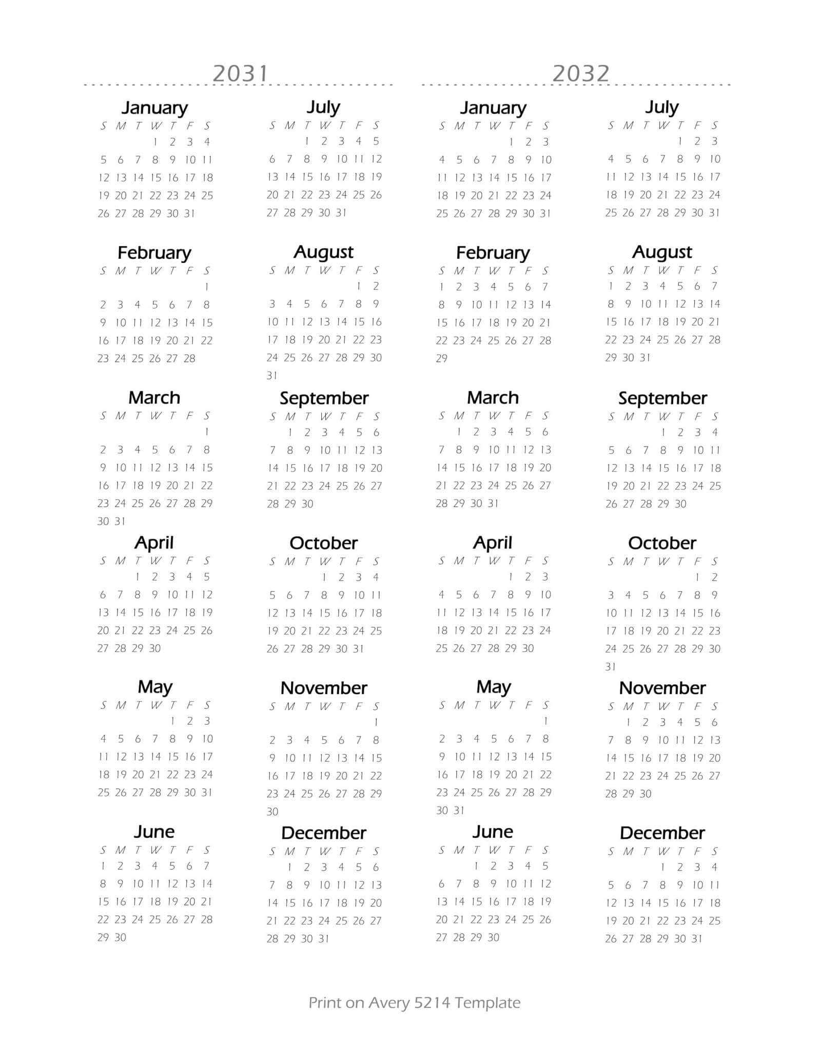 avery calendar templates