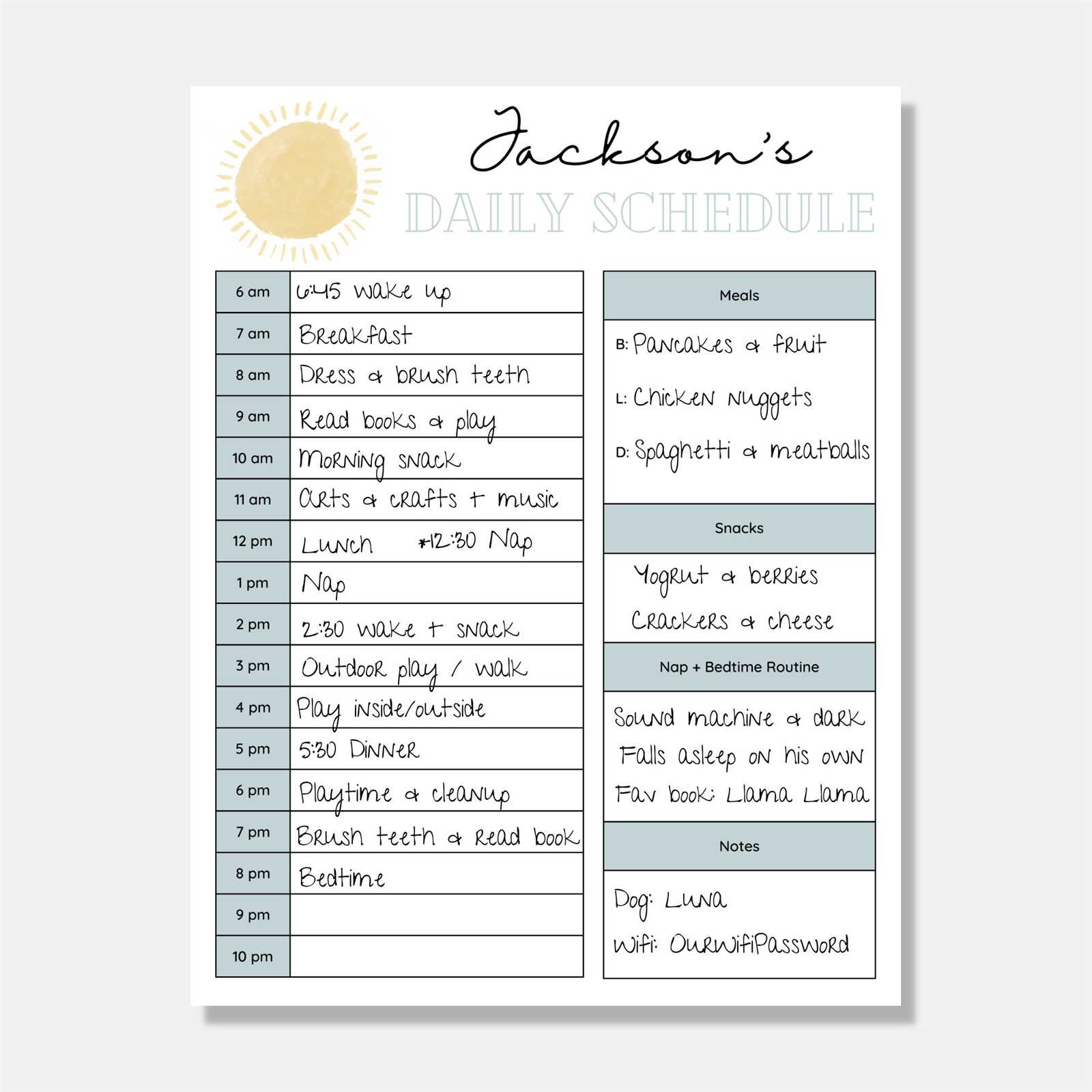 babysitting calendar template