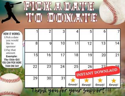 baseball calendar fundraiser template free