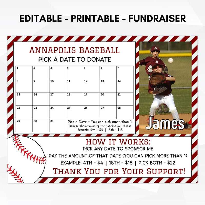 baseball fundraiser calendar template