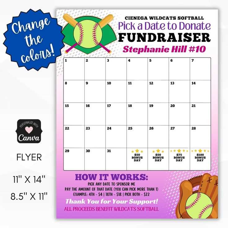 baseball fundraiser calendar template