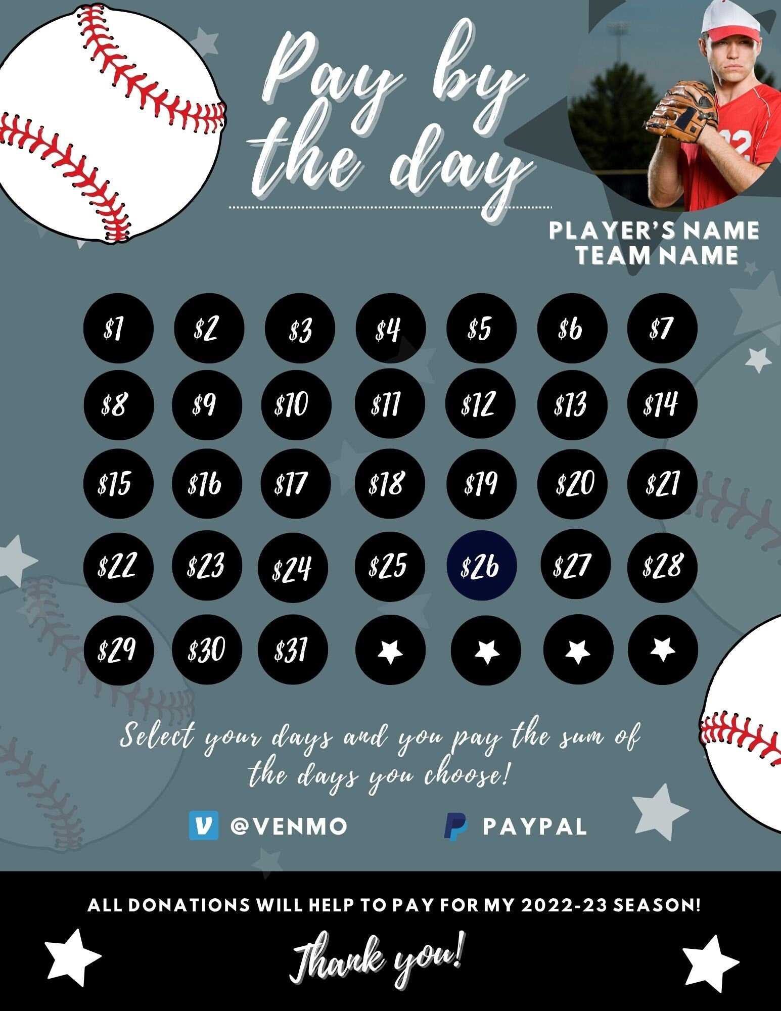 baseball fundraiser calendar template