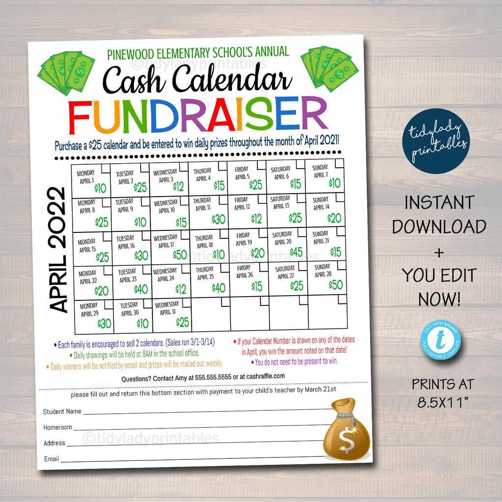 baseball fundraiser calendar template