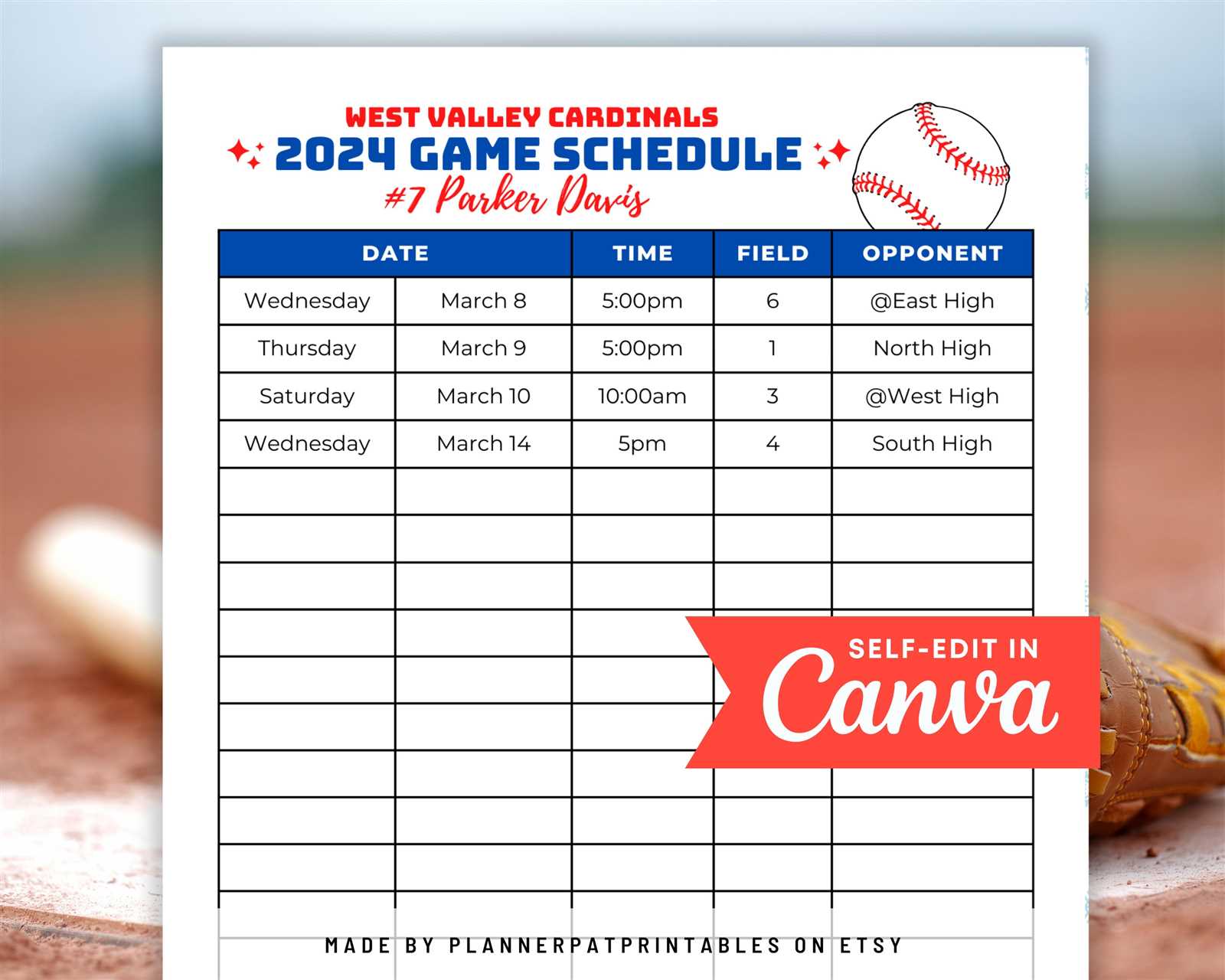 baseball schedule calendar template