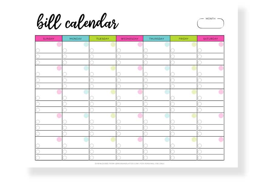 bill due date calendar template