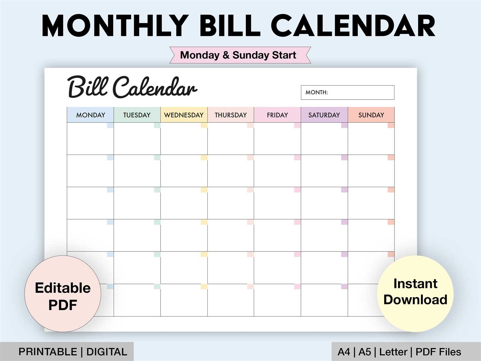 bill reminder calendar template