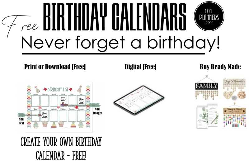 birthday calendar printable template