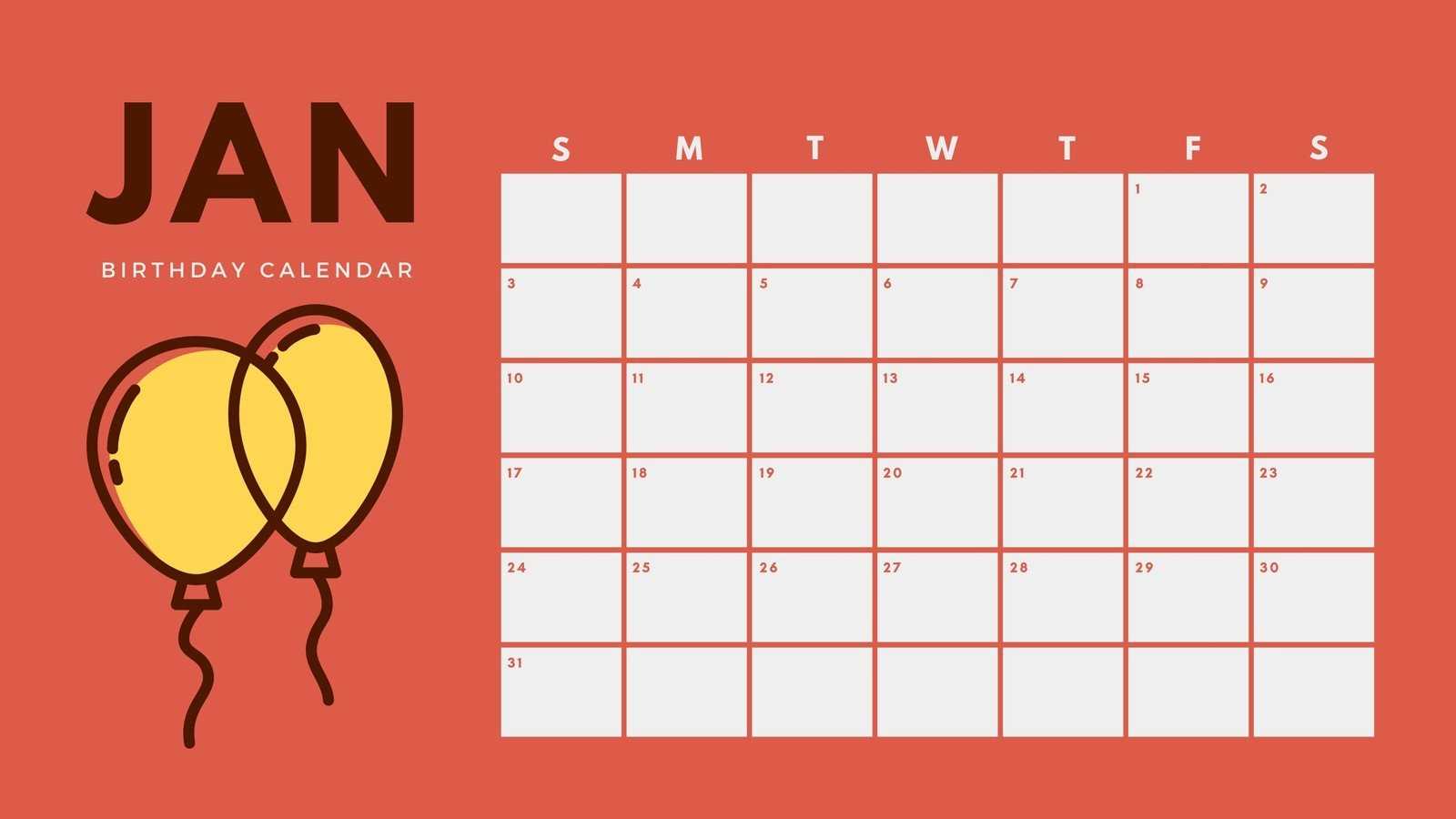 birthday calendar template