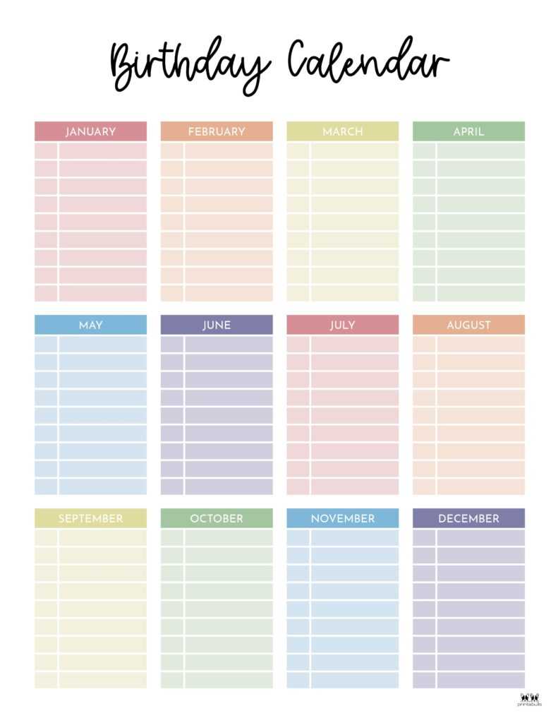 birthday calendar templates