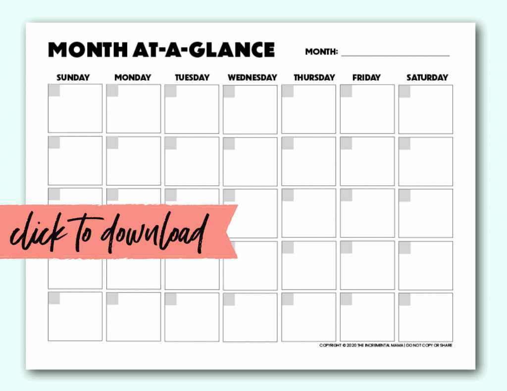 blank 1 month calendar template